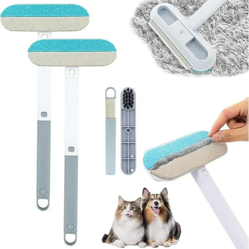 4-in-1 Reusable Lint Remover Broom with 17.7-Inch Standard Handle - Effective Pet Hair Removal Tool for Furniture and Car Seats (Single Pack)