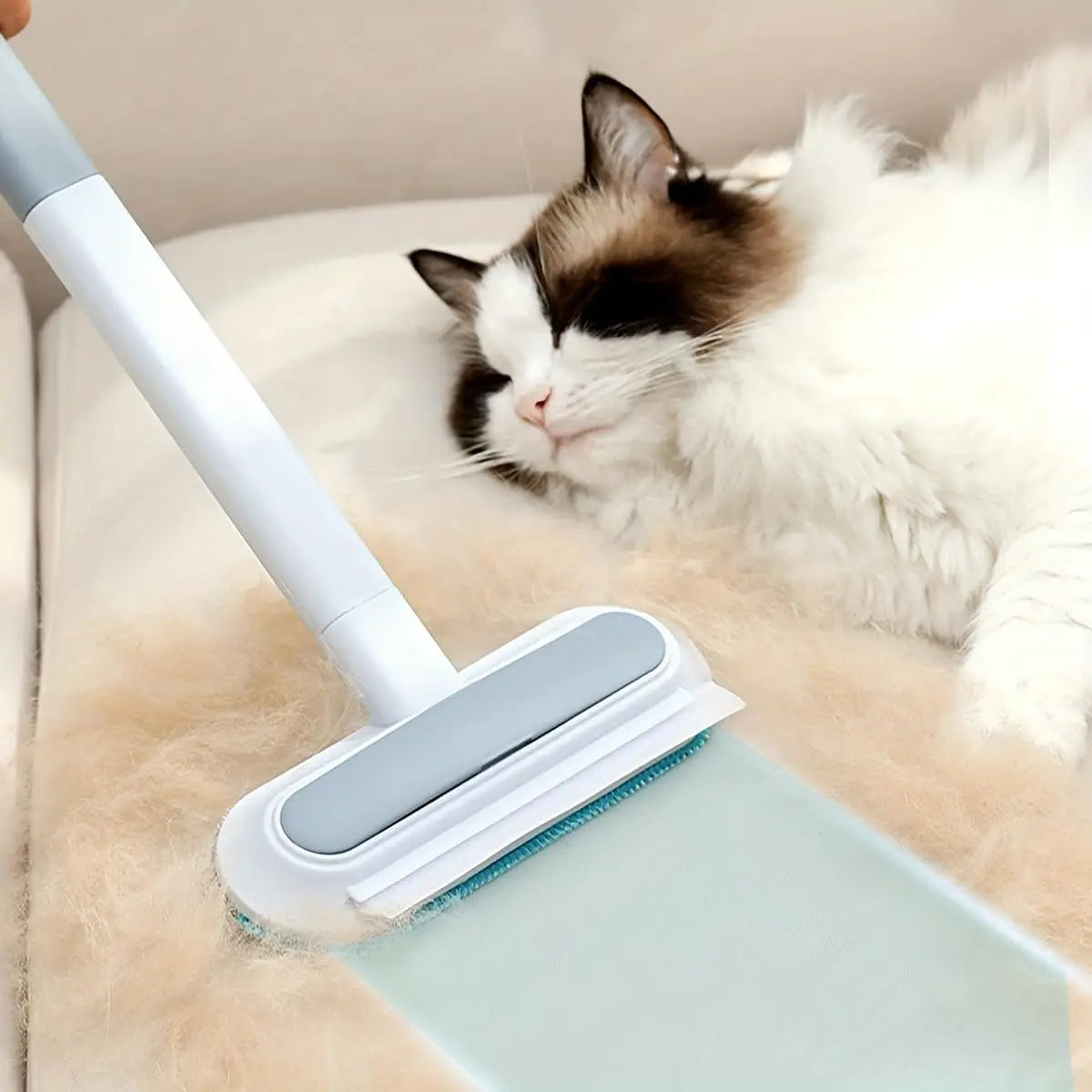 4-in-1 Reusable Lint Remover Broom with 17.7-Inch Standard Handle - Effective Pet Hair Removal Tool for Furniture and Car Seats (Single Pack)