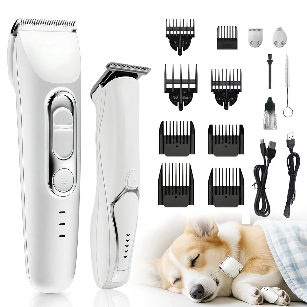 Professional 3-in-1 Pet Grooming Kit with Dual Trimmers, 15 Accessories, High-Speed 5800 RPM Motor, Rechargeable Battery, and Waterproof Design